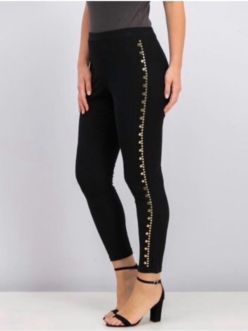 MICHAEL KORS Black Gold Studded Leggings XS Pull On Skinny Stretch Pants - Picture 8 of 16
